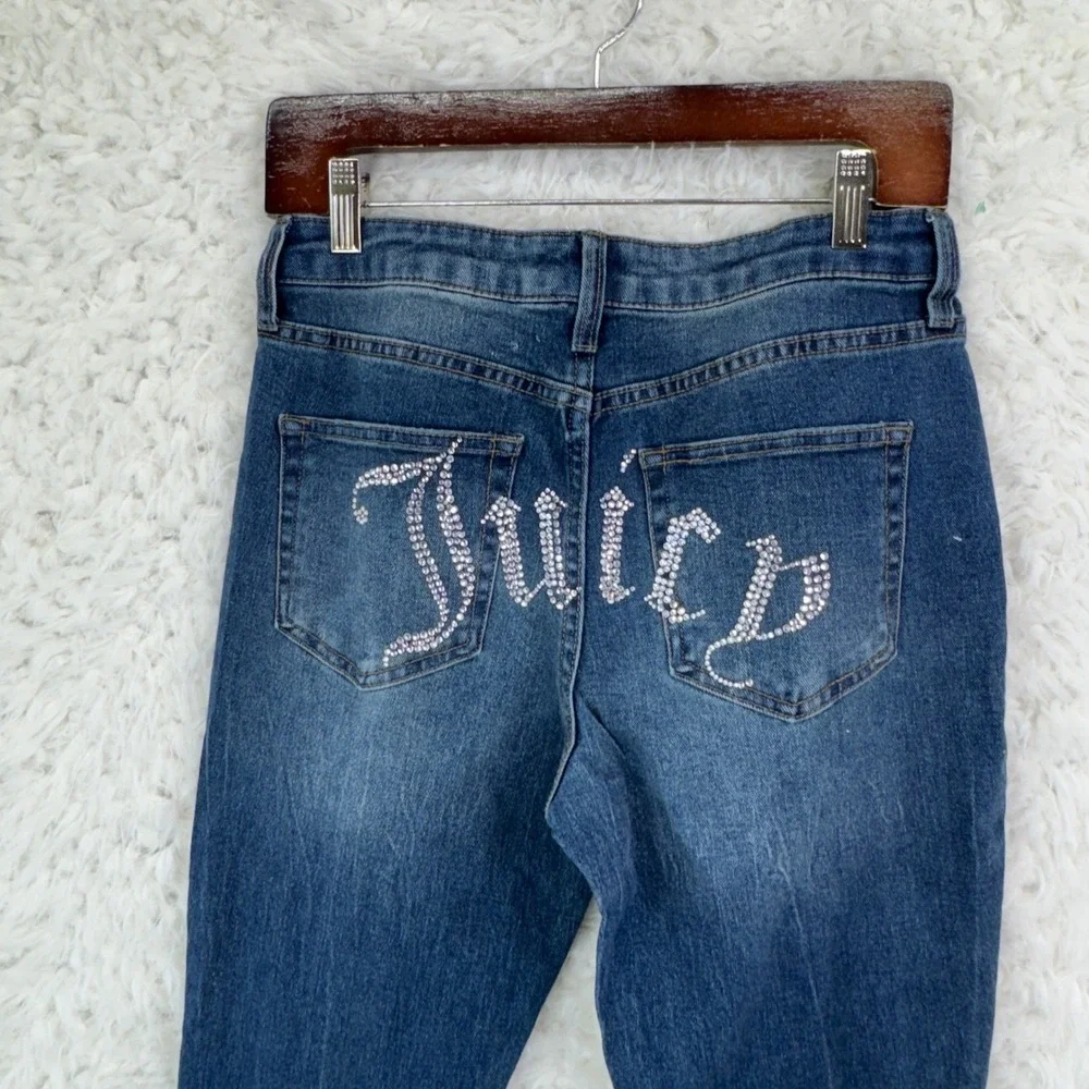Juicy Couture Flare Jeans Womens 9/29 Blue Rhinestone Logo Y2K‎ McBling Denim